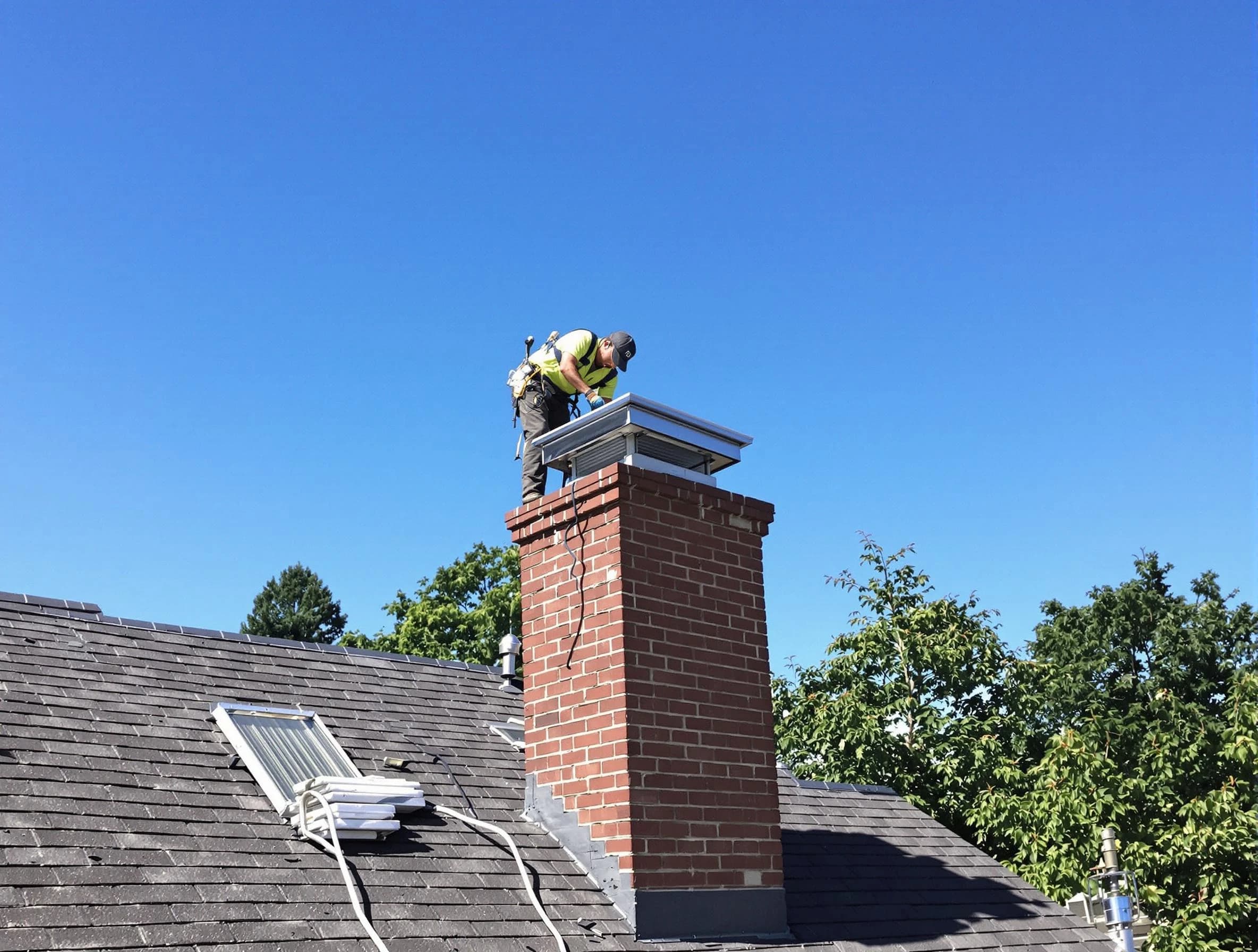 Eagle Mountain Chimney Sweep technician measuring a chimney cap in Eagle Mountain, UT