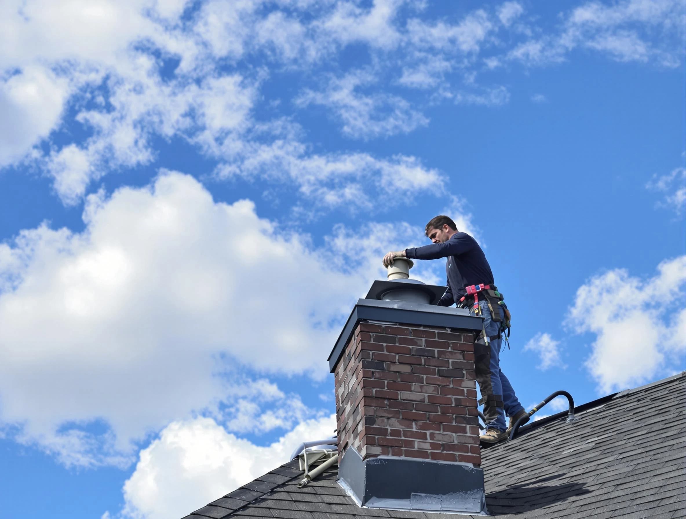 Eagle Mountain Chimney Sweep installing a sturdy chimney cap in Eagle Mountain, UT