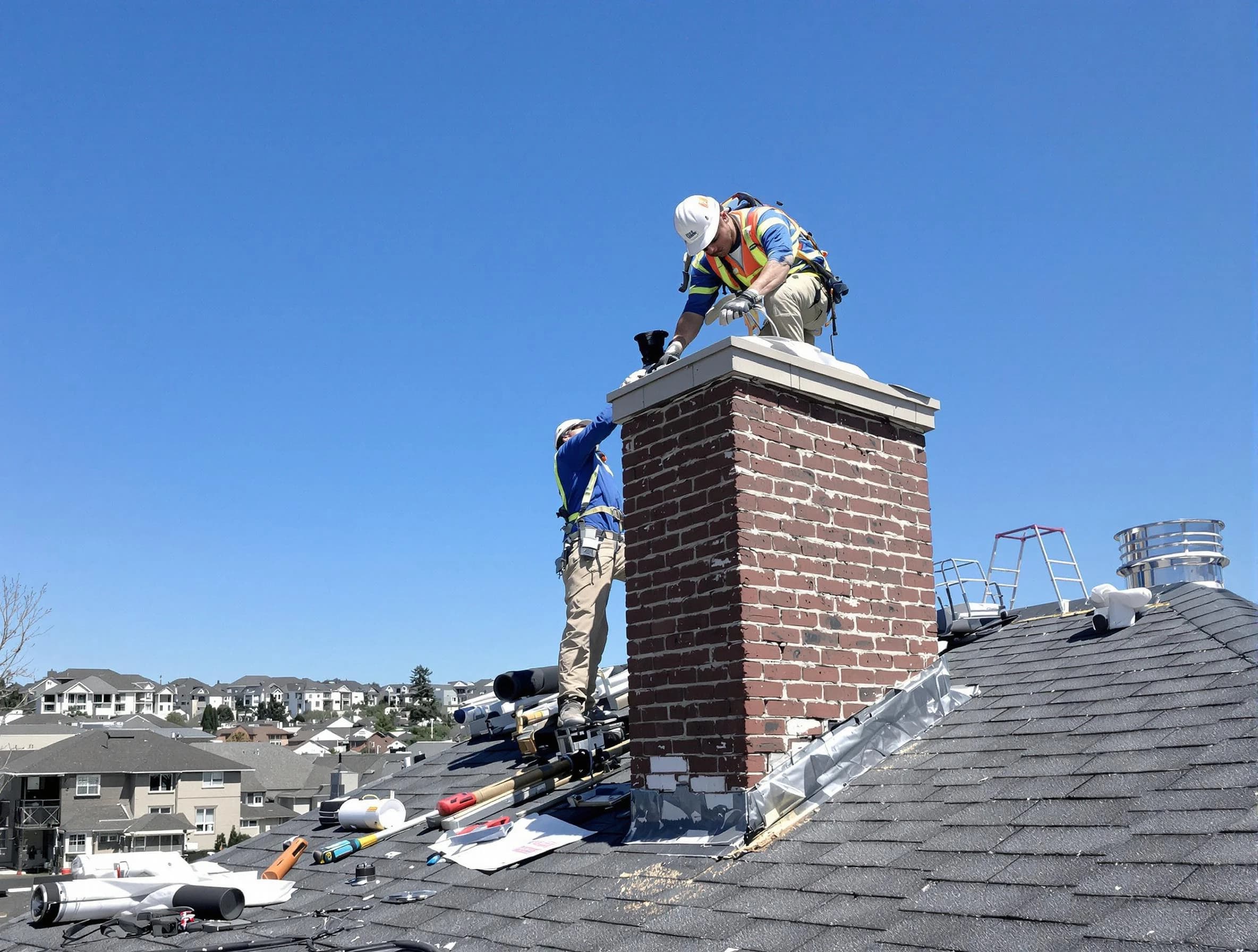 Eagle Mountain Chimney Sweep repairing a chimney crown in Eagle Mountain, UT