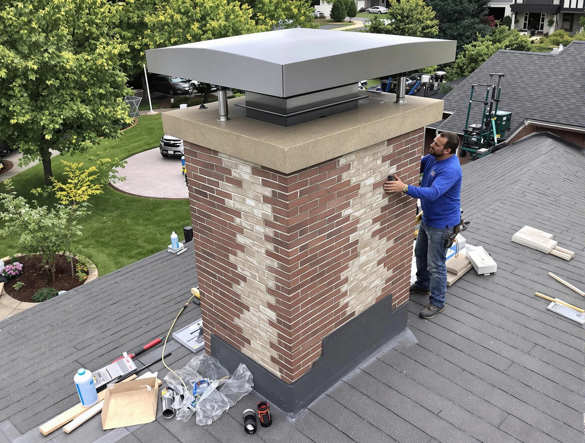 Eagle Mountain Chimney Sweep team working on a custom chimney remodel in Eagle Mountain, UT