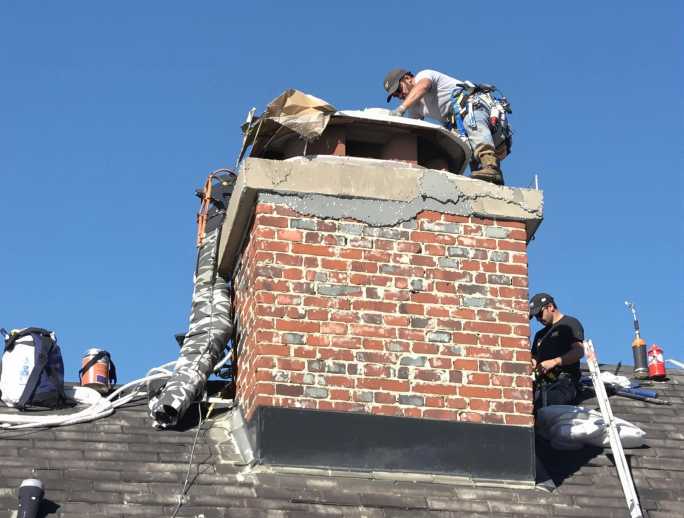 Eagle Mountain Chimney Sweep installing a custom chimney crown in Eagle Mountain, UT