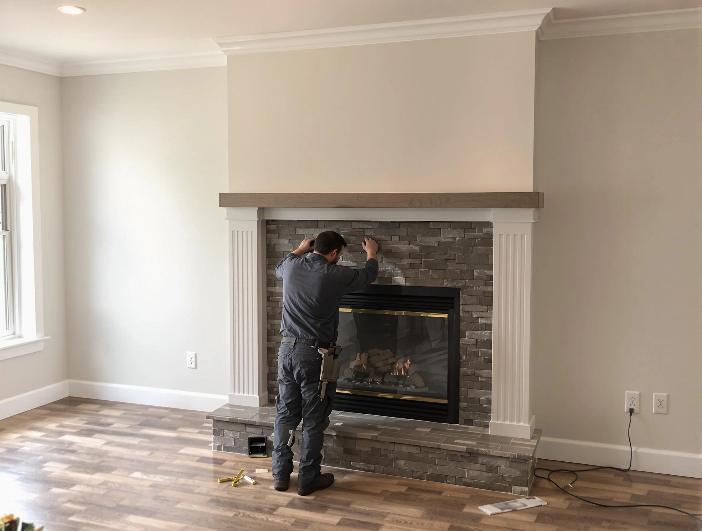 Eagle Mountain Chimney Sweep finishing a custom fireplace install in Eagle Mountain, UT